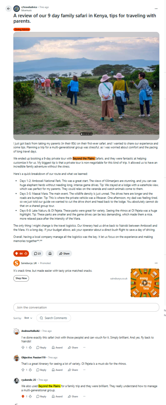 Thumbnail of the Beyond the Plains Safaris Reddit post in r/traveladvice