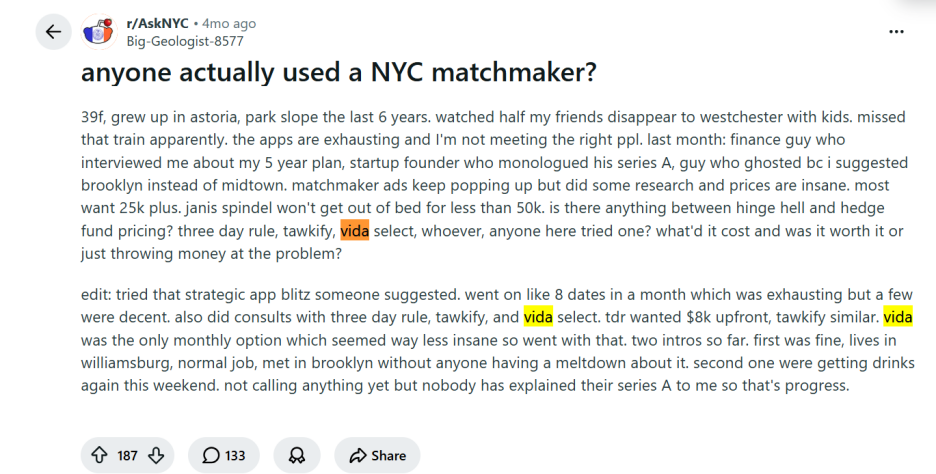 Thumbnail of the Vida Select Reddit post in r/AskNYC